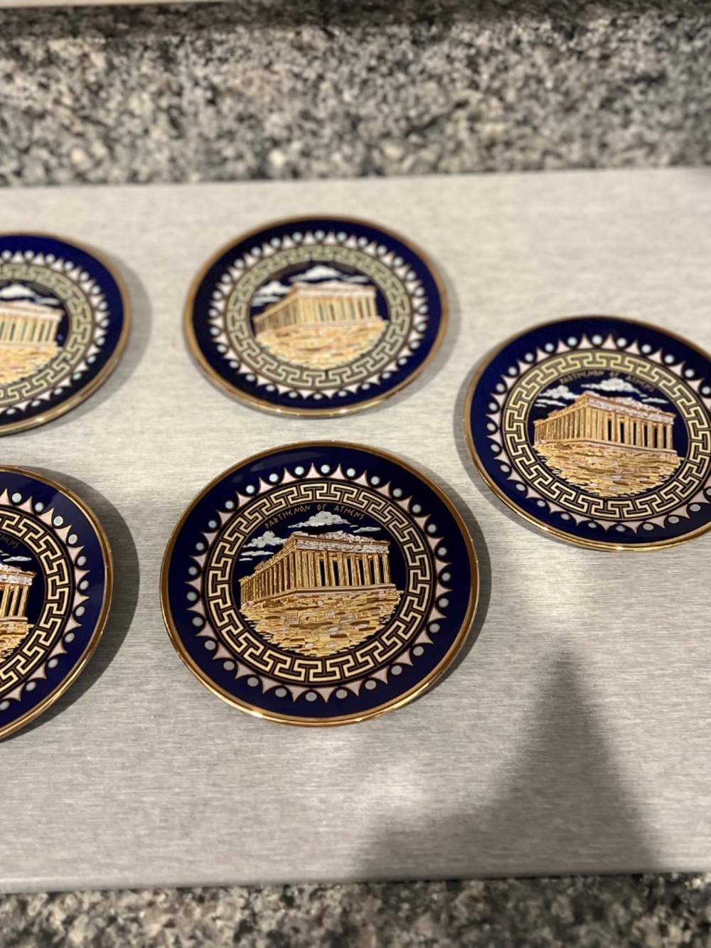 Greek Parthenon 24K Gold Cobalt Cup & Saucer Set 10 Pieces - Picture 3 of 15
